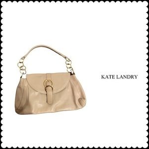 Kate Landry Genuine Leather Beige Purse Gold Plated Chain Links Shoulder Bag